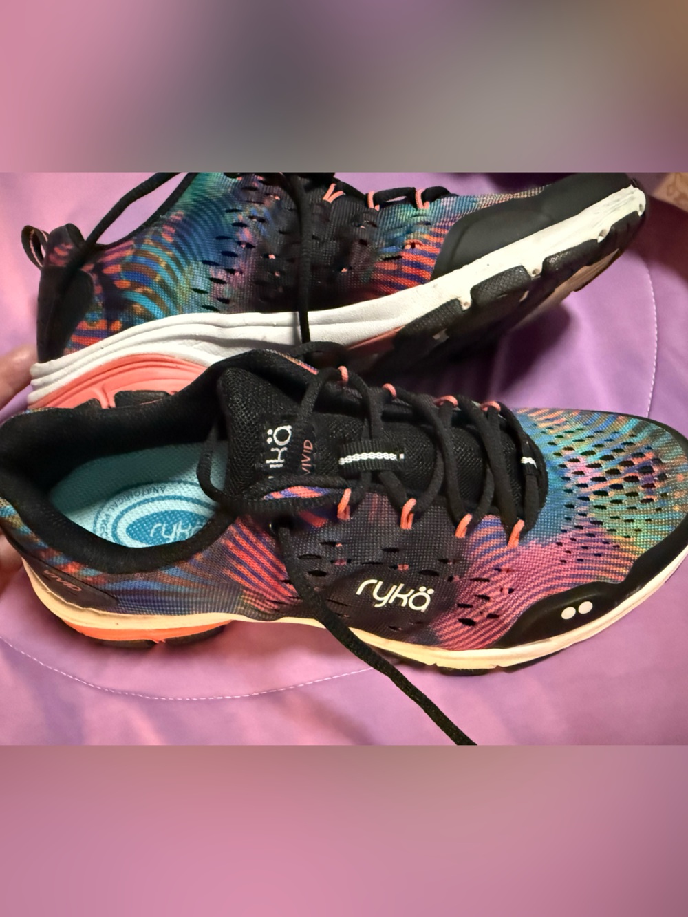 Ryka Multicolor Knit Running Shoes - Pink, Blue & Black Size 8.5